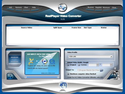 A-Z RealPlayer Video Converter 3.81 screenshot