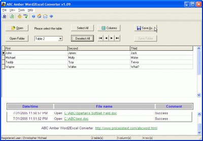 ABC Amber Word2Excel Converter 4.05 screenshot