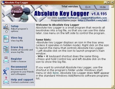 Absolute Key Logger 2.5.283 screenshot