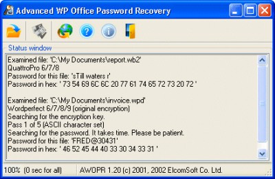 Advanced WordPerfect Office Password Recovery 1.36 screenshot
