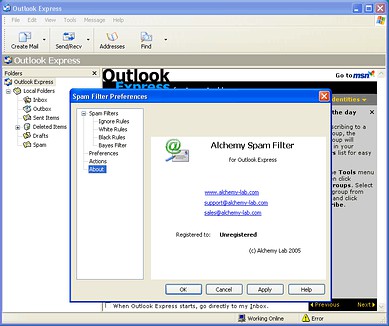Alchemy Spam Filter for Outlook Express 1.1 screenshot