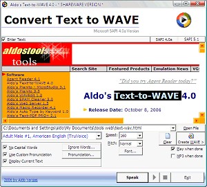 Aldo's Text-to-WAVE 4.0 screenshot