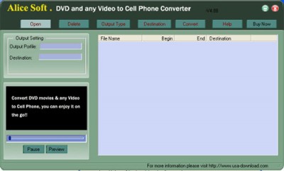 Alice DVD any Video to Cell Phone ConverteR 9.99 screenshot