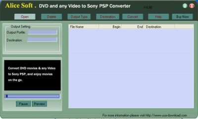 Alice DVD any Video to Sony PSP Converter 9.99 screenshot