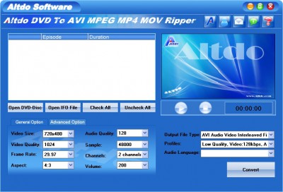 Altdo DVD to AVI MPEG MP4 MOV Ripper 6.7 screenshot