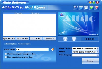 Altdo DVD to iPod Ripper 6.5 screenshot