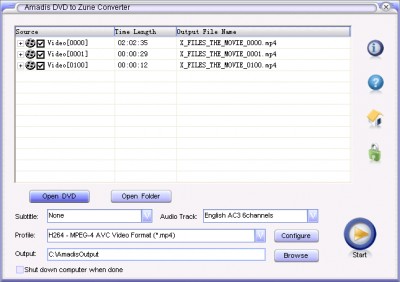 Amadis DVD to Zune Converter 3.8.8 screenshot
