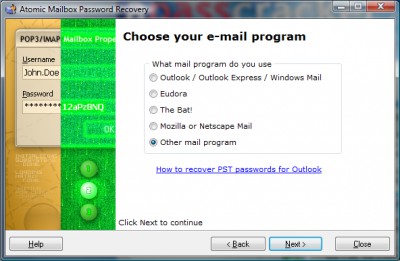 Atomic Mailbox Password Recovery 2.90 screenshot