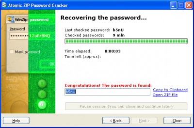 Atomic Zip Password Cracker 2.30 screenshot