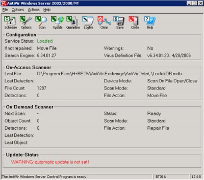 Avira AntiVir for Windows Server 7.00.01.20 screenshot