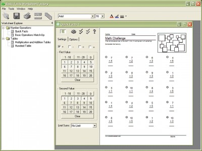 Basic Facts Worksheet Factory 3.0.0055 screenshot