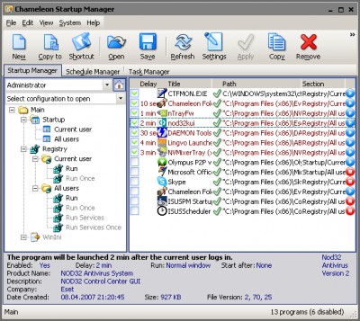 Chameleon Startup Manager 2.65 screenshot