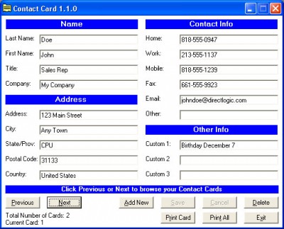 Contact Card 1.10 screenshot