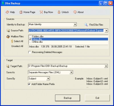 DBX Backup 1.5 screenshot