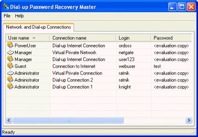 Dial-up Password Recovery Master 1.3 screenshot