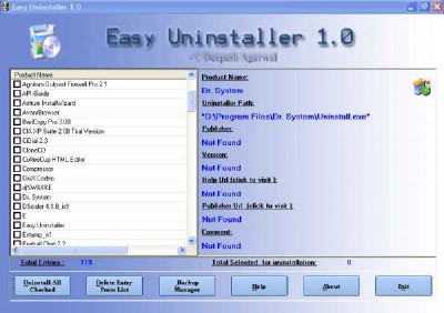 Easy Uninstaller 1.5 screenshot
