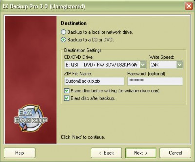 EZ Eudora Backup Pro 3.0 screenshot