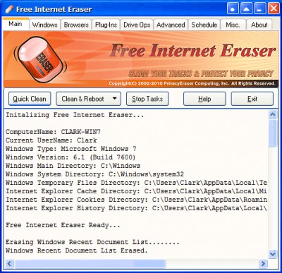 Free Internet Eraser 3.60 screenshot
