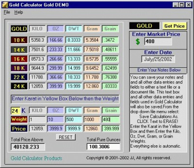 Gold Calculator Gold Edition 3.21 screenshot