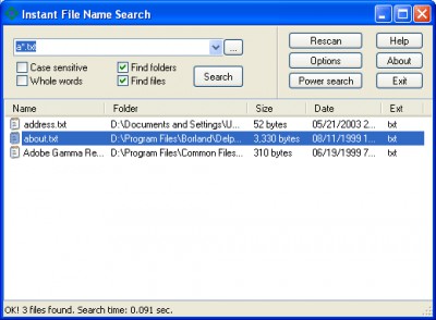 Instant File Name Search 1.8 screenshot