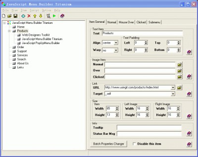 Javascript Menu Builder Titanium 1.2 screenshot