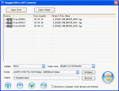 Kingdia DVD to 3GP Converter 3.7.12 screenshot