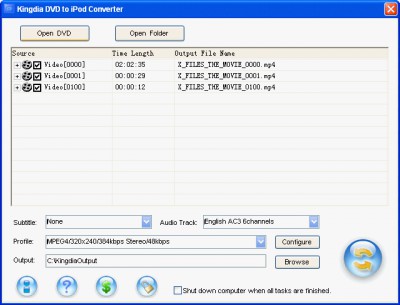 Kingdia DVD to iPod Converter 3.7.12 screenshot