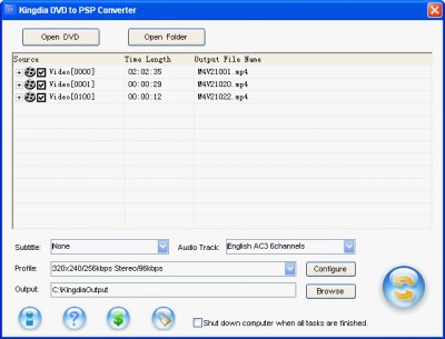 Kingdia DVD to PSP Converter 3.7.12 screenshot