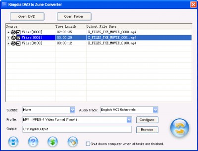 Kingdia DVD to Zune Converter 3.7.12 screenshot