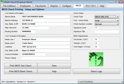 Medlin MICR Check Printing 2012 screenshot