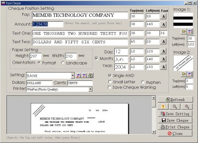MemDB Cheque Printing System 1.1 screenshot