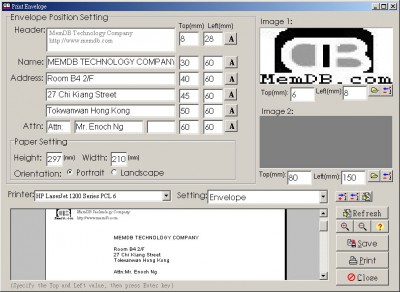 MemDB Envelope Printing System 1.1 screenshot
