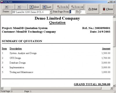 MemDB Quotation System 1.0 screenshot