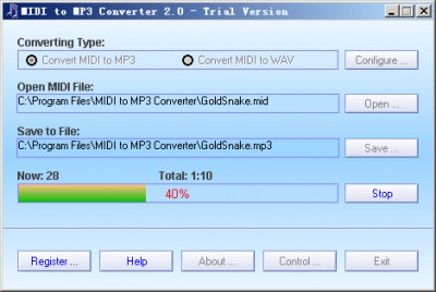 MIDI to MP3 Converter 2.0 screenshot