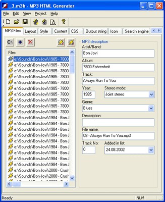 MP3 HTML Generator 3.08 screenshot