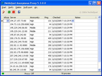 NetAdjust Anonymous Proxy 5.4 screenshot