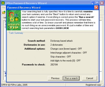 Office Password Recovery Wizard 1.0 screenshot