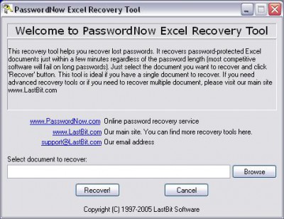 PasswordNow Excel Recovery Tool 3.0 screenshot