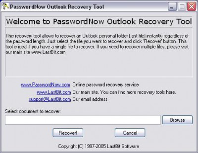 PasswordNow Outlook Recovery Tool 3.0 screenshot