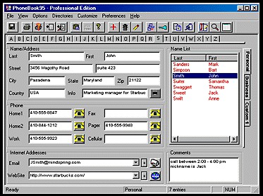 PhoneBook95 Professional Edition 3.02 screenshot