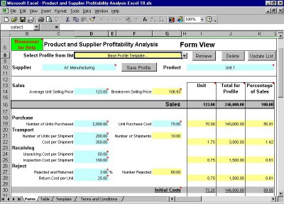 Product and Supplier Profitability Excel 30 screenshot