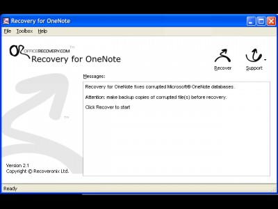 Recovery for OneNote 2.1.0938 screenshot