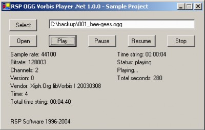 RSP OGG Vorbis Player .Net 1.0.0 screenshot