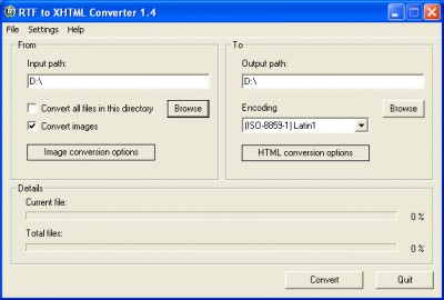 RTF to XHTML Converter 1.5 screenshot