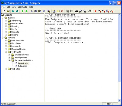 Snippets Text Database 1.61 screenshot