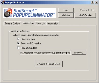 SurfSecret PopupElimiantor 4.02 screenshot