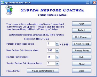 System Restore Control 2.0 screenshot