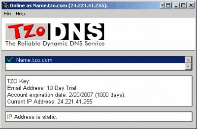 TZO Dynamic DNS Lite 1.67 screenshot
