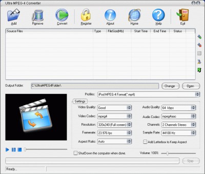 Ultra MPEG-4 Converter 5.3.0402 screenshot