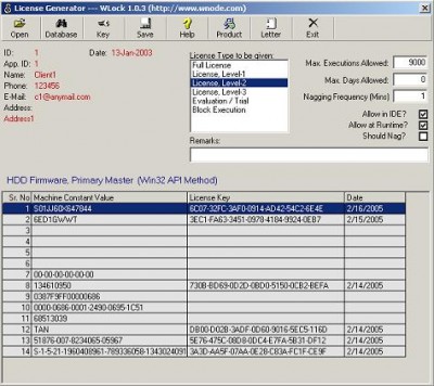 WLock-Licensing Source Code for VB6 1.0.3 screenshot